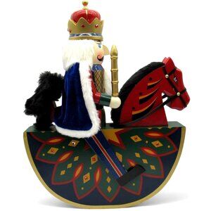 KIRKLAND NUTCRACKER King Wooden Rocking Horse Movable Mouth 18" Tall Boxed